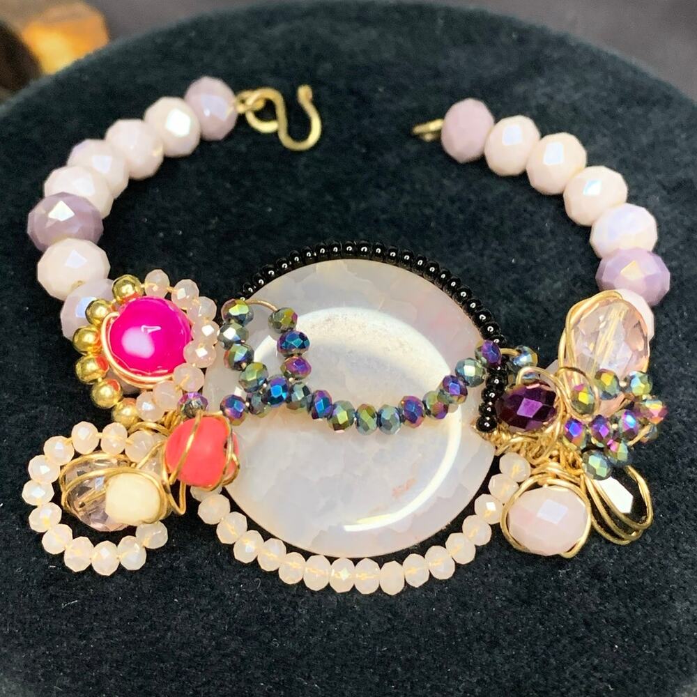 Unique handmade pink crystal stone wire cuff